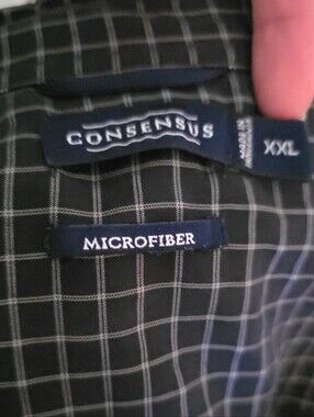 Consensus Men’s Black Microfiber Windowpane Button-Down Shirt - XXL
